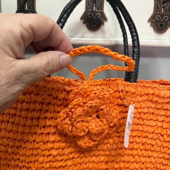 NWT Neiman Marcus Orange Woven Straw
Tote Bag Purse - Picture 3 of 6
